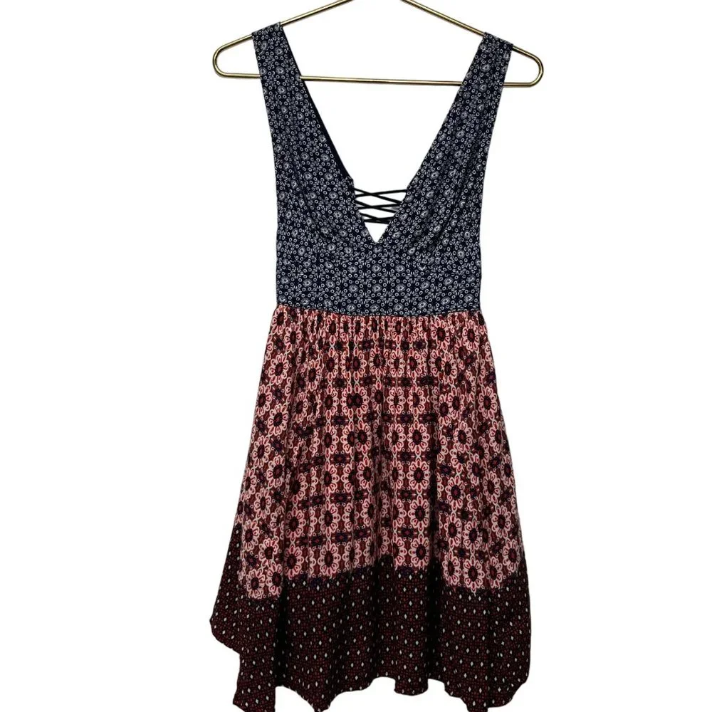 Lulus SIZE XS La Vie en Roses Navy Blue and Red Floral Print Sundress Dress - Picture 2 of 7